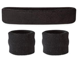 Black set of pair of sweat wristbands and headband