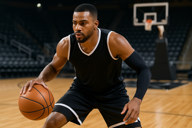 Basketball player wearing a compression arm sleeve