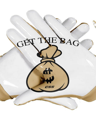 White $ Bag Custom Football Glove Palm & Upper Hand Design