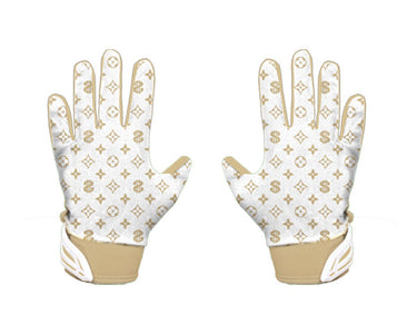 White $ Bag Custom Football Glove Upper Hand Design